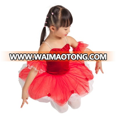 Kids Red Velvet Leotard Dress Pancake Style Ballet Tutu 15307-1