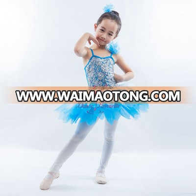 New Jazz Ballet Dance Costumes Blue Sequin Lace over Turquoise Lycra Leotard with White Sparkle Tulle Tutu Dress 16006