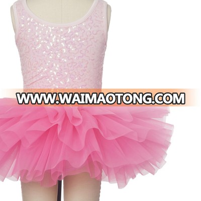 Pink Sequin Spandex Bodice with Hot Pink Tulle Tutu Leotard Dress 17045