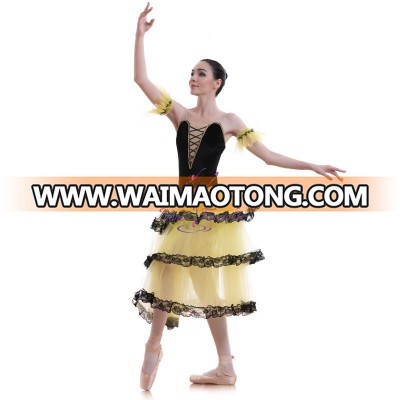 Yellow/black romantic long ballet tutus for child and adult ballerina dance dress 18004-2