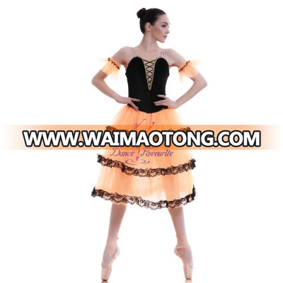 Classical Orange Long Ballet Dance Romantic Tutu Dress for Adult Girls Ballerina Costumes18004-3